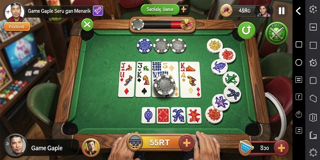 Tampilan menarik dari gameplay 55RT game Gaple.