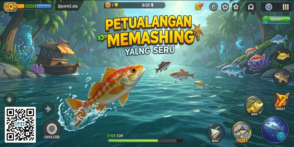 Screenshot permainan 8QR menampilkan aksi memancing yang mendebarkan.