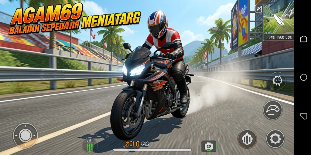 Screenshot gameplay AGAM69 menampilkan balapan motor yang intens dan mendebarkan.