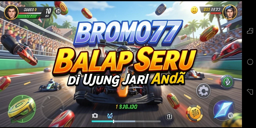 Screenshot gameplay BROMO77 menampilkan aksi balap yang seru dan mendebarkan.