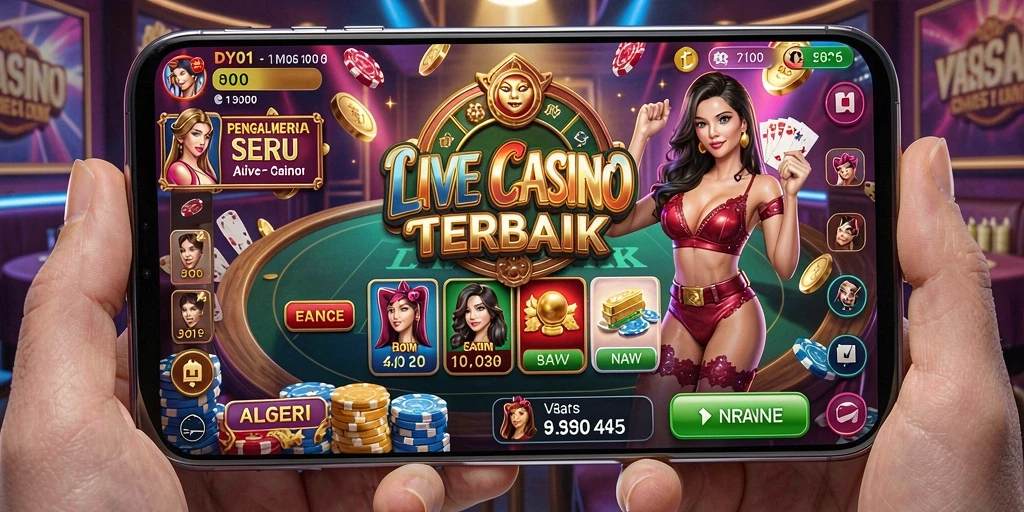 Screenshot gameplay <strong>DY01</strong> dengan dealer langsung dan suasana kasino yang mendebarkan.