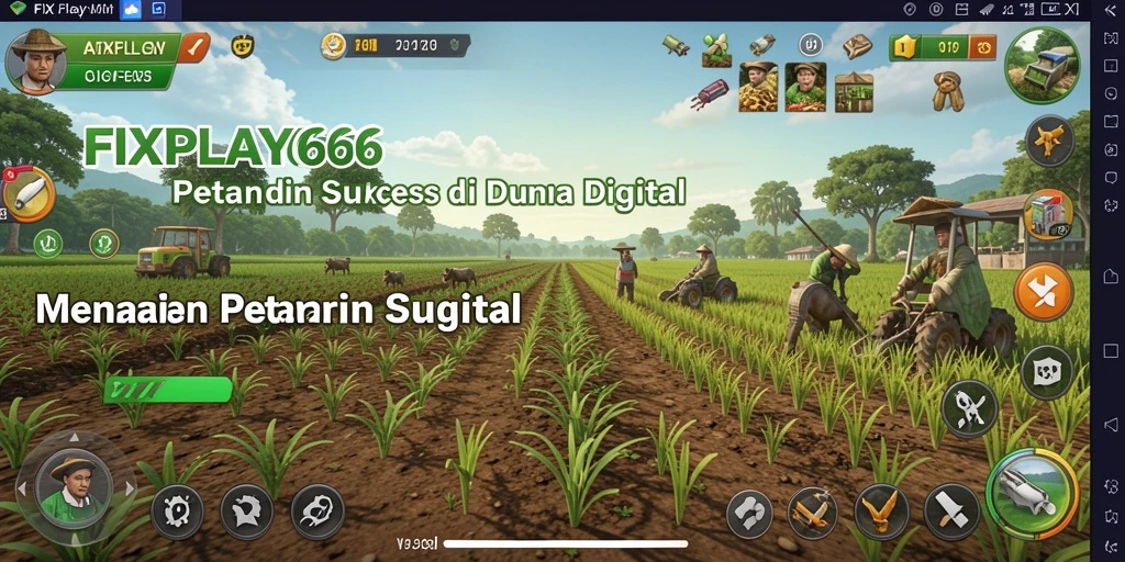 Screenshot gameplay FIXPLAY666 menampilkan ladang yang subur dan aktivitas bertani.