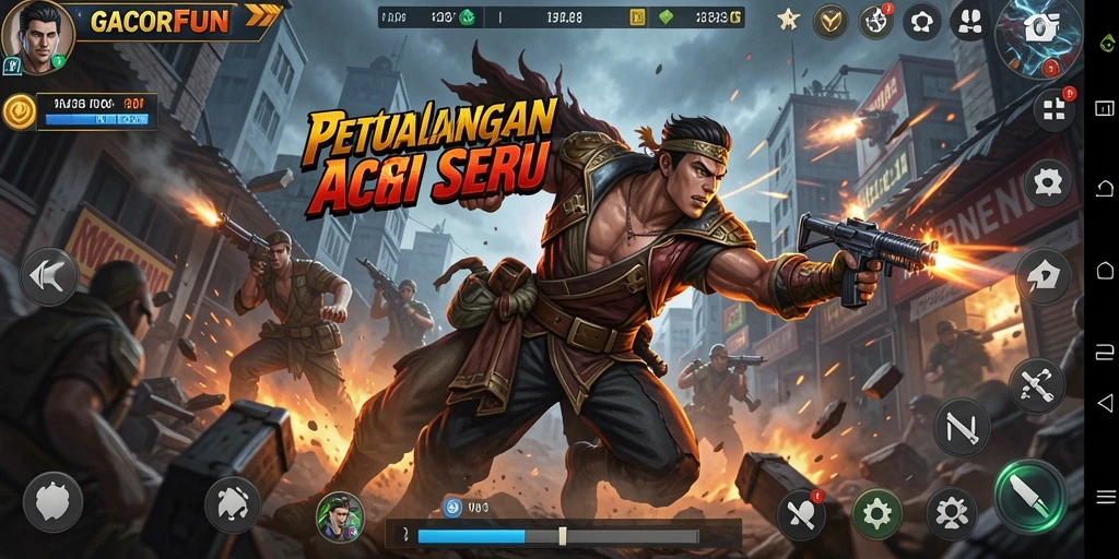 Tampilan mendebarkan dari gameplay GACORFUN yang penuh aksi.