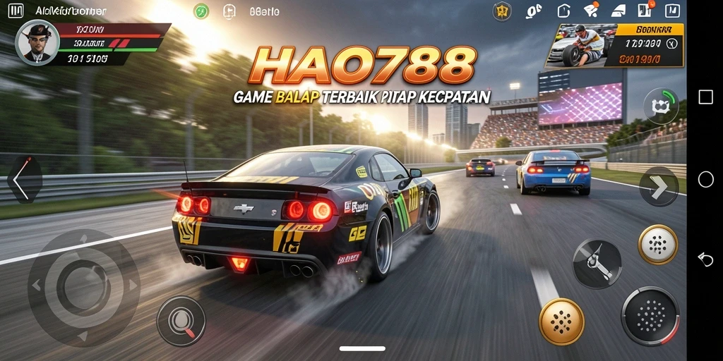 Tampilan gameplay menegangkan di HAO788 dengan mobil balap yang cepat.