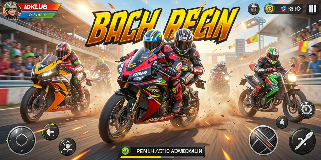 Tampilan gameplay menarik dari IDKLUB dengan motor balap yang menegangkan.