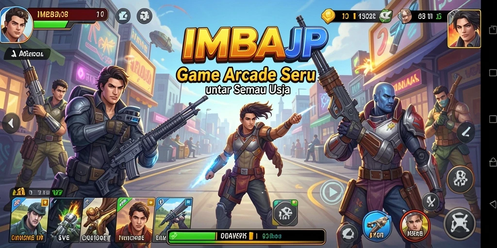 Screenshot utama IMBAJP menampilkan aksi permainan Arcade yang seru.