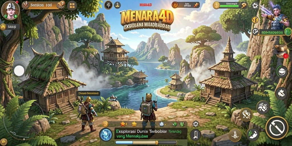 Tampilan gameplay MENARA4D menampilkan eksplorasi dunia terbuka yang luas.