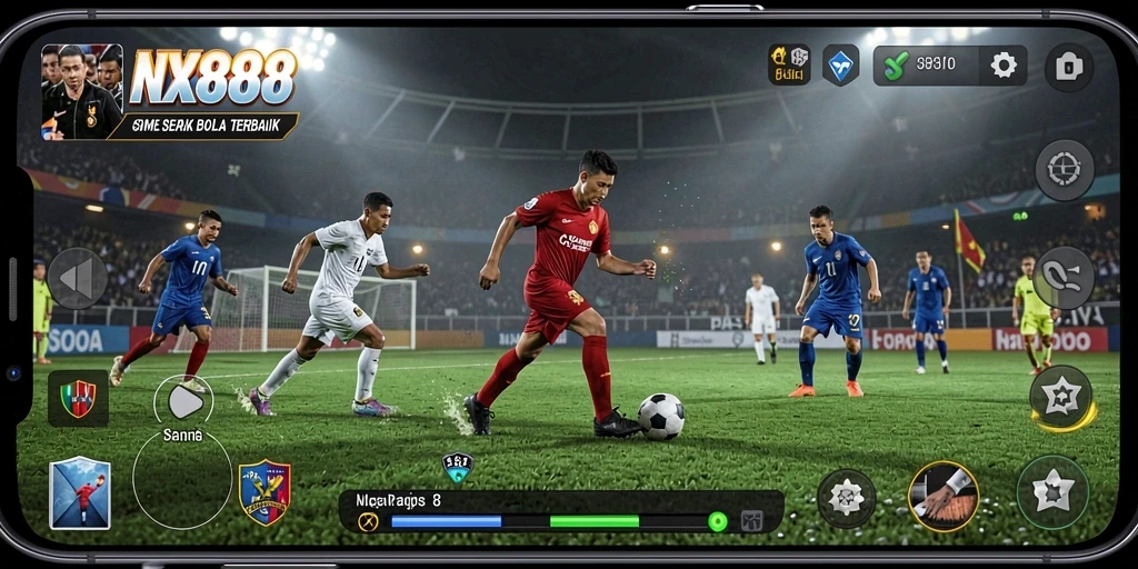 Screenshot gameplay <strong>NX888</strong> menampilkan aksi sepak bola yang mendebarkan.