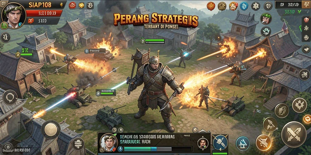 Screenshot gameplay SIAP108 yang menunjukkan aksi pertempuran strategi.